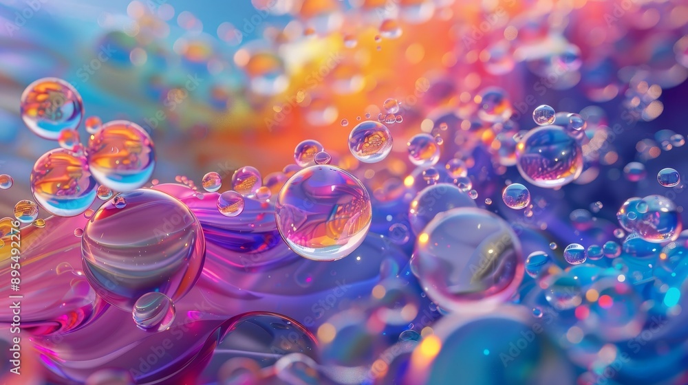 Aufkleber vibrant and mesmerizing macro shot of colorful bubbles, capturing the beauty of liquid interaction a