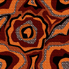 Seamless bright abstract polka dot pattern. Black, white, orange, terracotta colors.