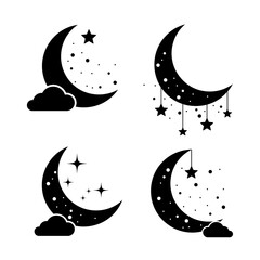 Moon and stars night . crescent moon and stars in the night sky isolated on background vector