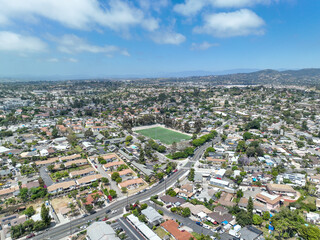 Aerial view of houses and communities in Vista, Carlsbad in North County of San Diego, California. USA.