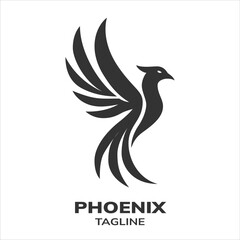 Obraz premium Phoenix logo. Vector icon of flying bird. Symbol of freedom, rebirth and growth. Bird emblem with spread wings and bushy tail for creative companies, sports teams or business.