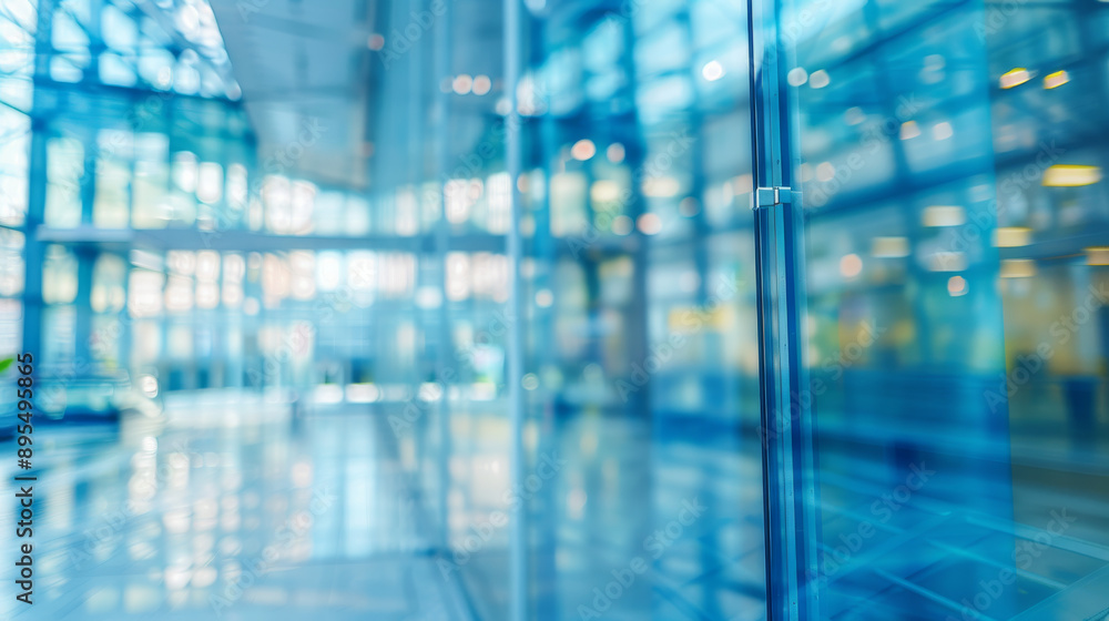 Poster blue glass windows in a modern building with a blurred background create an abstract effect.