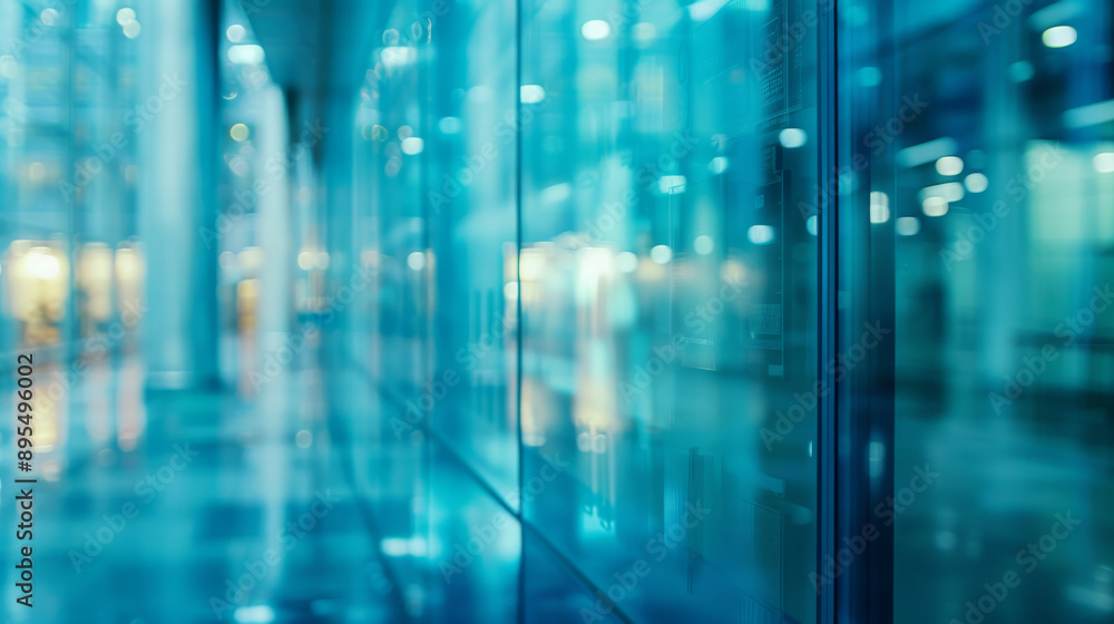 Poster blue glass windows in a modern building with a blurred background create an abstract effect.