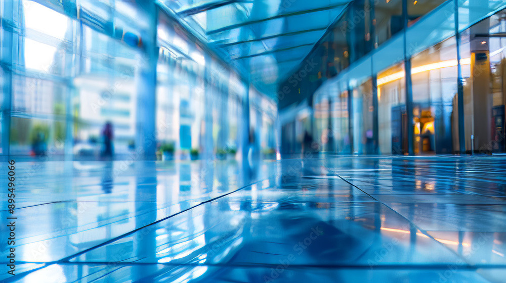 Poster blue glass windows in a modern building with a blurred background create an abstract effect.
