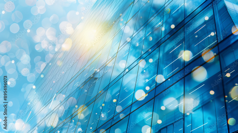 Poster blue glass windows in a modern building with a blurred background create an abstract effect.