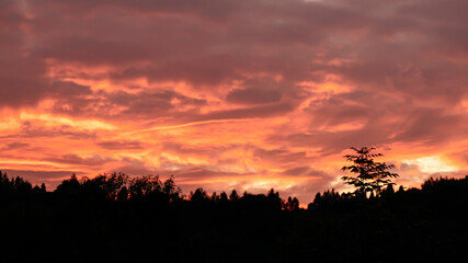 Dramatic red sunset in the mountains