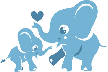 Cute Blue Elephants Illustration