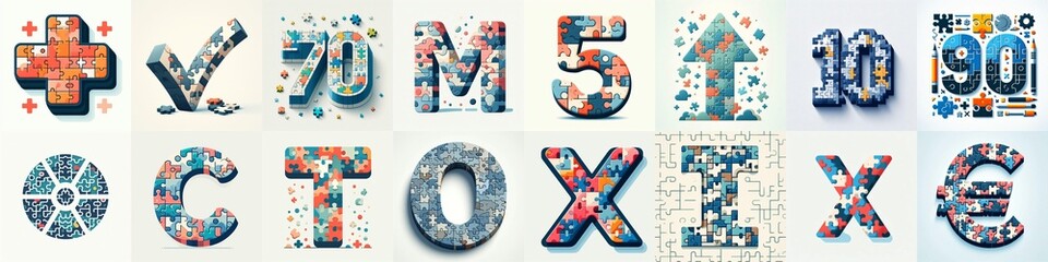 Naklejka premium Puzle color geometric tiling Lettering Typeface. AI generated illustration
