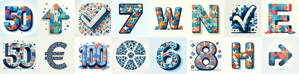 Puzle color geometric tiling Lettering Typeface. AI generated illustration