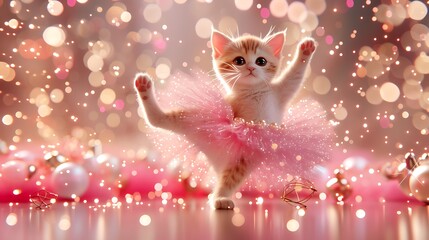 Adorable 3D Cat Ballerina In A Pink Tutu Performing Ballet