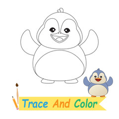 Trace and color cute penguin characters for children's coloring books