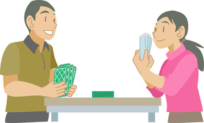 カードゲームを楽しむカップルのイラスト