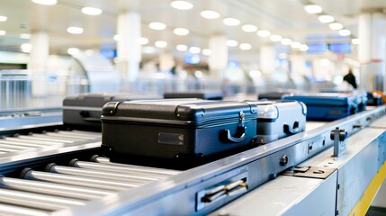 Fototapeta premium Suitcase or luggage with conveyor belt in the airport.