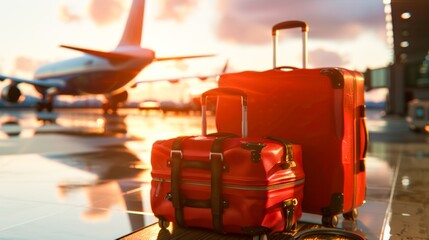 Naklejka premium Suitcase or luggage with conveyor belt in the airport.