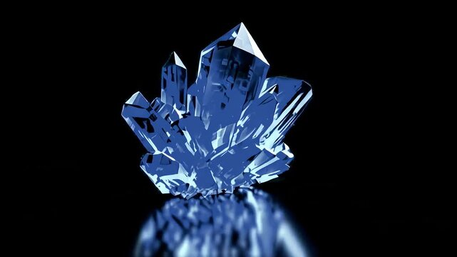 abstract blue crystal rotating on black background