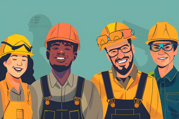 A group of diverse site workers smiling although tired