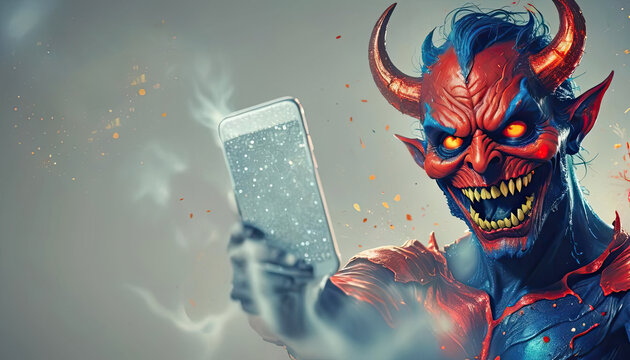 Happy Halloween demon taking a selfie