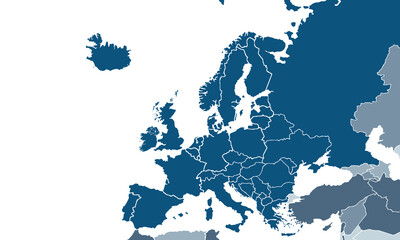 Europe map with individual colors,isolated on white background for website layouts,background,education, precise,customizable,Travel worldwide,map silhouette backdrop,earth geography, political.