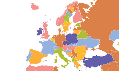 Naklejka premium Europe map with individual colors,isolated on white background for website layouts,background,education, precise,customizable,Travel worldwide,map silhouette backdrop,earth geography, political.