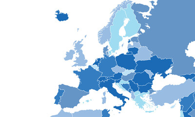 Naklejka premium Europe map with individual colors,isolated on white background for website layouts,background,education, precise,customizable,Travel worldwide,map silhouette backdrop,earth geography, political.