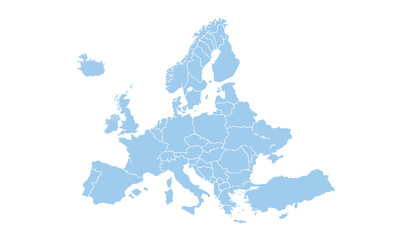 Europe map with modern color,isolated on white background for website layouts,background,education, precise,customizable,Travel worldwide,map silhouette backdrop,earth geography, political.