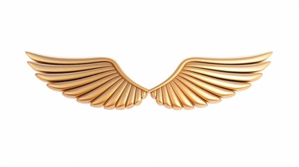 Fototapeta premium Beautiful golden wings stand out against a white background, creating a stunning visual impact and evoking elegance.