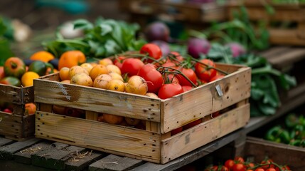 Fresh Vegetables in a Wooden Crate