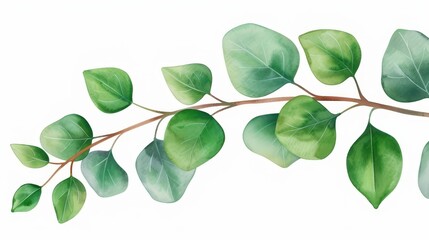 Obraz premium Fresh green eucalyptus leaves in vibrant watercolor, perfect for naturethemed designs and calming decor.