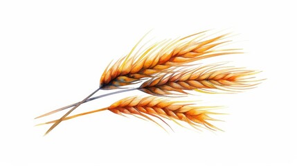Delicate watercolor illustration of wheat ears, showcasing intricate details against a clean white backdrop, perfect for decor.