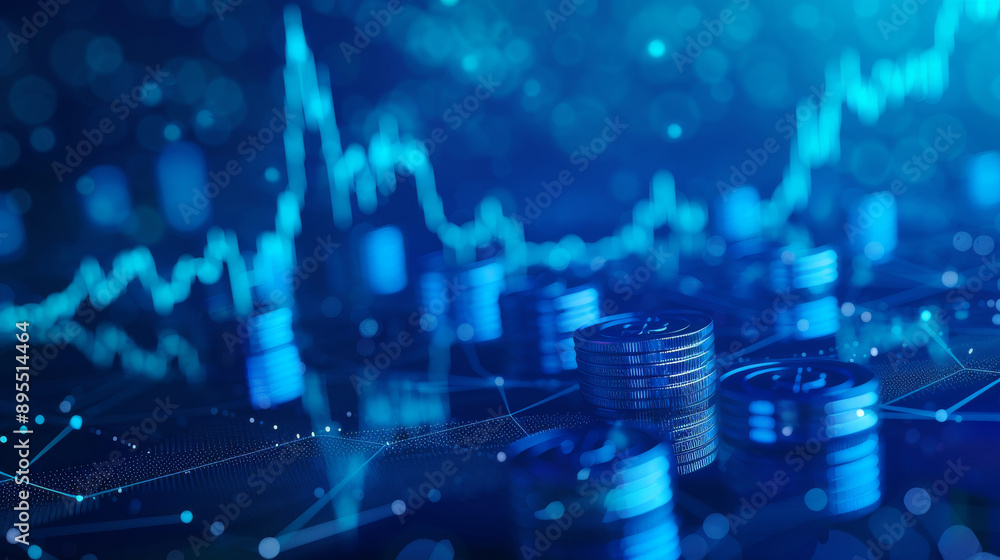 Poster digital exchange platforms where stocks are traded online. blue polygonal background with a 3d effec