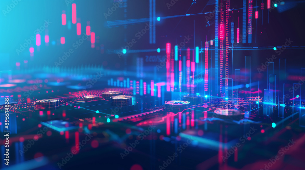 Poster digital exchange platforms where stocks are traded online. blue polygonal background with a 3d effec
