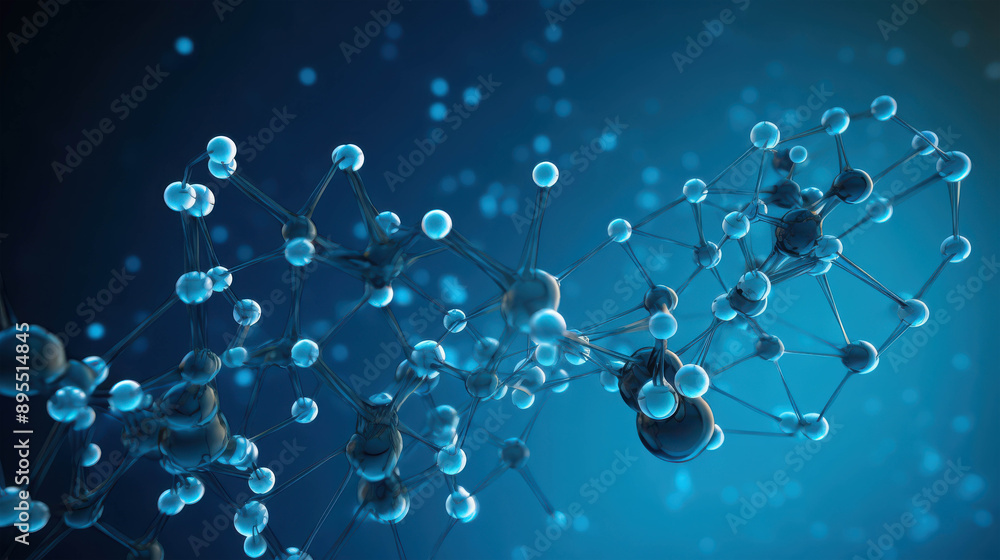 Poster intricate molecular network in a bright blue setting representing advanced scientific concepts