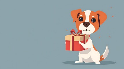 Fototapeta premium Cute Puppy Holding a Gift