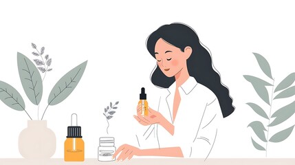 Woman Inspecting Yellow Liquid in a Bottle