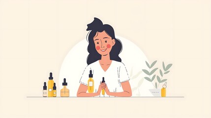 Woman Inspecting Yellow Liquid in a Bottle