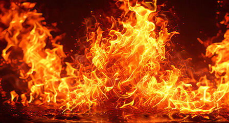 Fototapeta premium Fire blaze flames on black background, fire burn flame isolated, abstract texture, flaming explosion with burning effect, fire wallpaper, abstract art pattern with copy space good for content