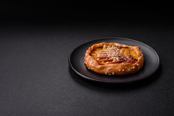 Delicious sweet crispy galettes with fruits and cinnamon
