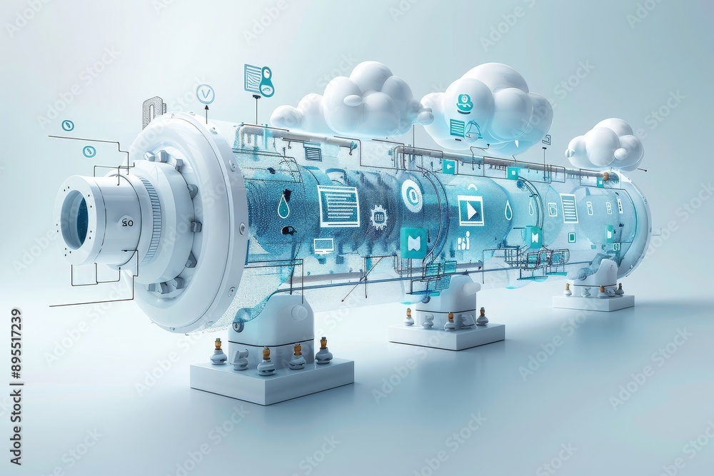 Aufkleber Futuristic digital communication technology depicted through a complex network of data and cloud-based systems