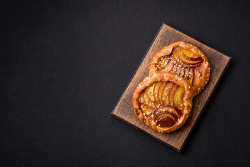 Delicious sweet crispy galettes with fruits and cinnamon