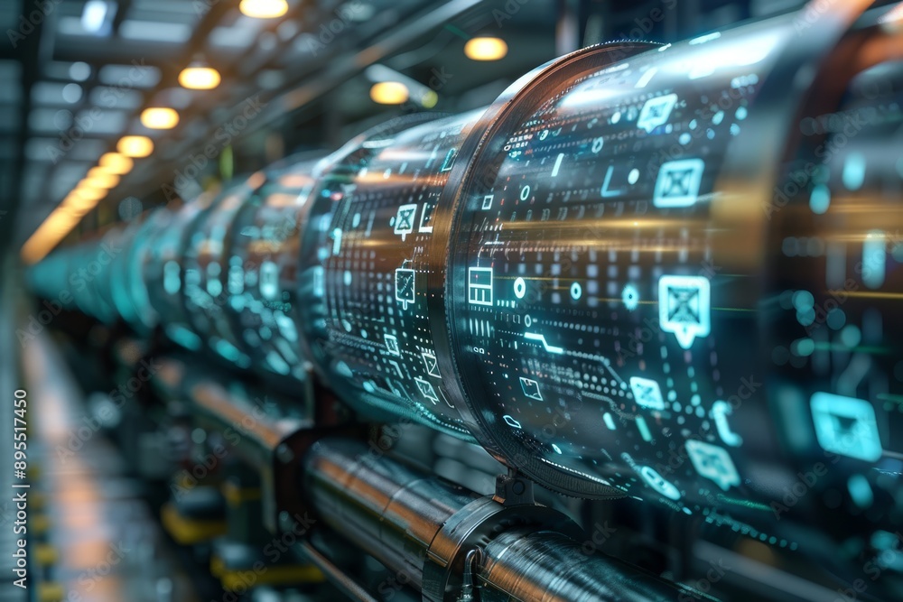 Poster Futuristic technology concept showcasing digital communication and data networks, highlighting advanced cyber systems and virtual connections in a high-tech world of digital innovation
