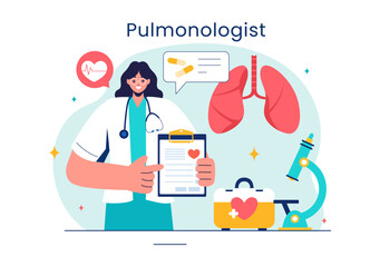 Pulmonologist Vector Illustration with Pulmonology Doctor, Lungs, Respiratory System Examination, and Treatment in Flat Style Cartoon Background