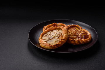 Delicious sweet crispy galettes with fruits and cinnamon