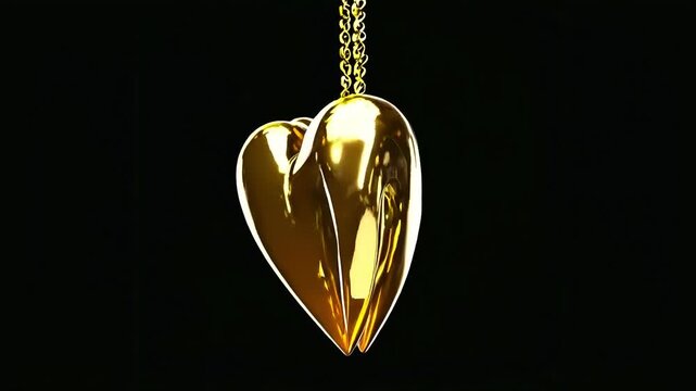 golden necklace with heart on black background