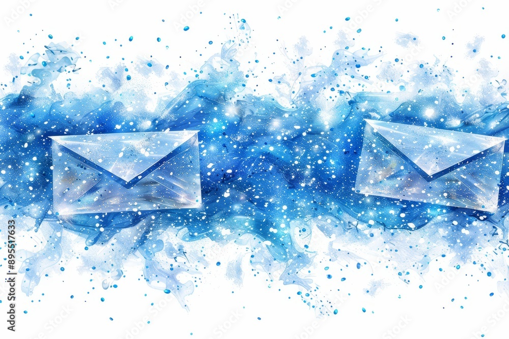 Poster Abstract digital representation of email envelopes symbolizing online communication and data exchange in a virtual network, highlighting modern technology and cyber connectivity