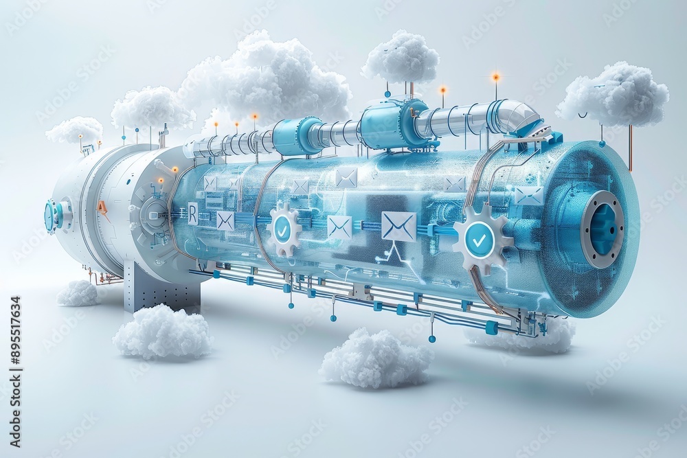 Aufkleber Futuristic digital communication technology depicted through a complex network of data and cloud-based systems