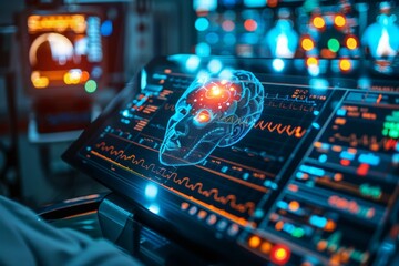 Obraz premium Advanced AI Diagnostic Tool Revolutionizing Healthcare with High-resolution Scan of Patient's Vitals in Natural Lighting and Vibrant Colors