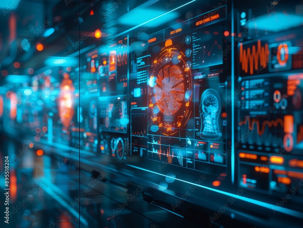 Poster illuminating the future of healthcare: ai system detecting anomalies in patient records with vibrant