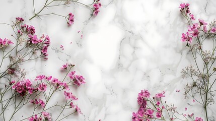 Pink and White Flowers on Marble Background