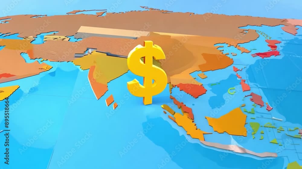 Aufkleber how world map with dollar symbols representing global finance and currency