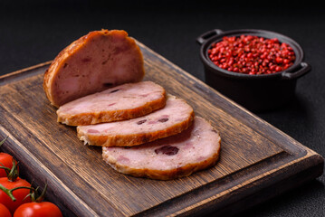 Smoked meatloaf or sausage with salt, spices and herbs